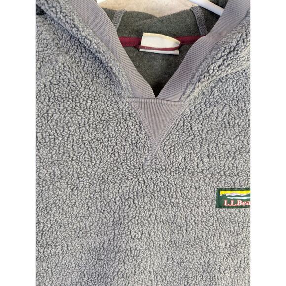 LL Bean Hoodie Sweatshirt Mens Small Gray Tumbled Sherpa Pile Pullover - Picture 12 of 16